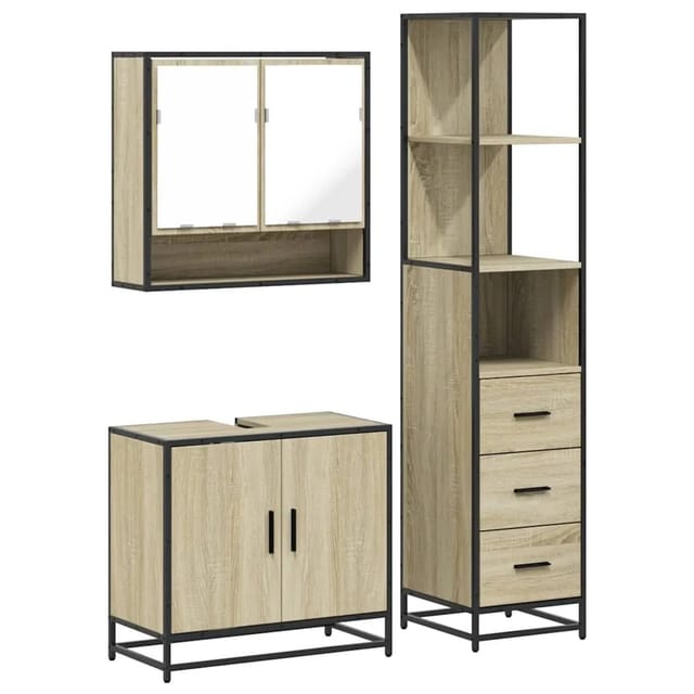 vidaXL 3-Tlg Badmöbel-Set Sonoma-Eiche Holzwerkstoff 3301156