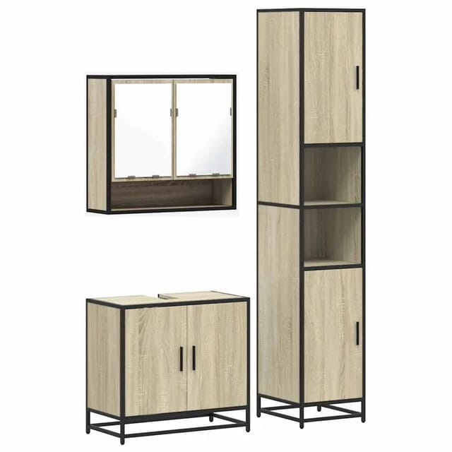 vidaXL 3-Tlg Badmöbel-Set Sonoma-Eiche Holzwerkstoff 3301096