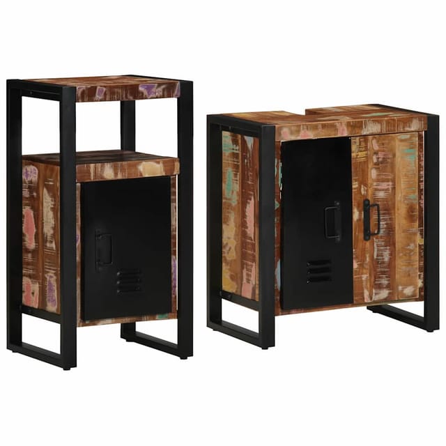 vidaXL Badezimmermöbel Set mit Regal 2-Tlg Braun Massives Altholz 3305599