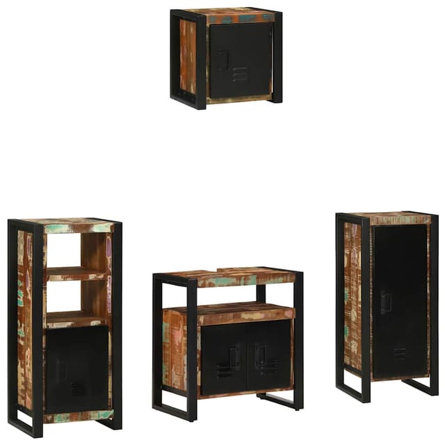 vidaXL Badezimmermöbel-Set mit Regal 4-Tlg Mehrfarbig Massives Altholz 3305657