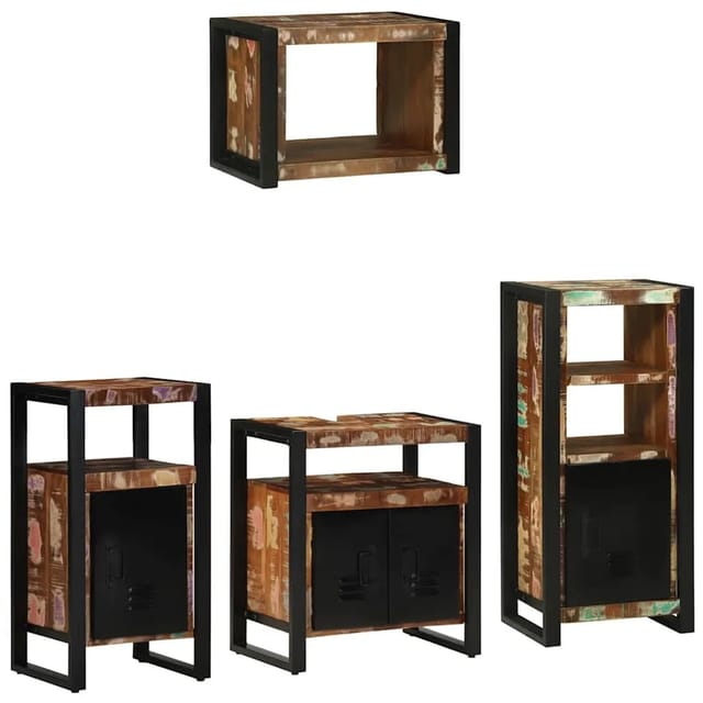 vidaXL Badezimmermöbel-Set mit Regal 4-Tlg Braun Massivholz Mango 3305675