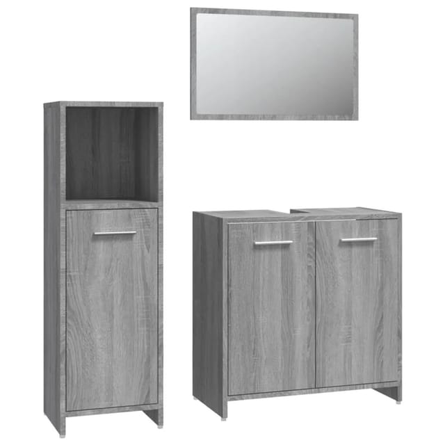 vidaXL 3-Tlg Badmöbel-Set Grau Sonoma Holzwerkstoff 3154407