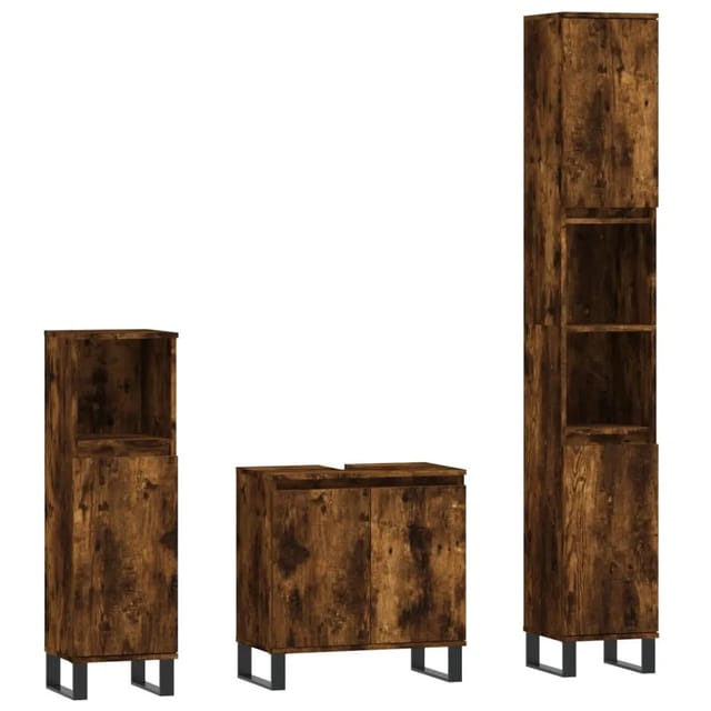 vidaXL 3-Tlg Badmöbel-Set Räuchereiche Holzwerkstoff 3187802