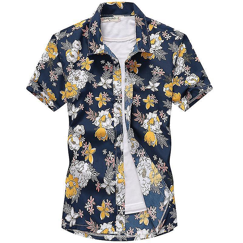 Herren-hawaiihemd, Strandstil, Sommer, Freizeit, Kurzarm, Knöpfe, Größe Xl, Blau-xl