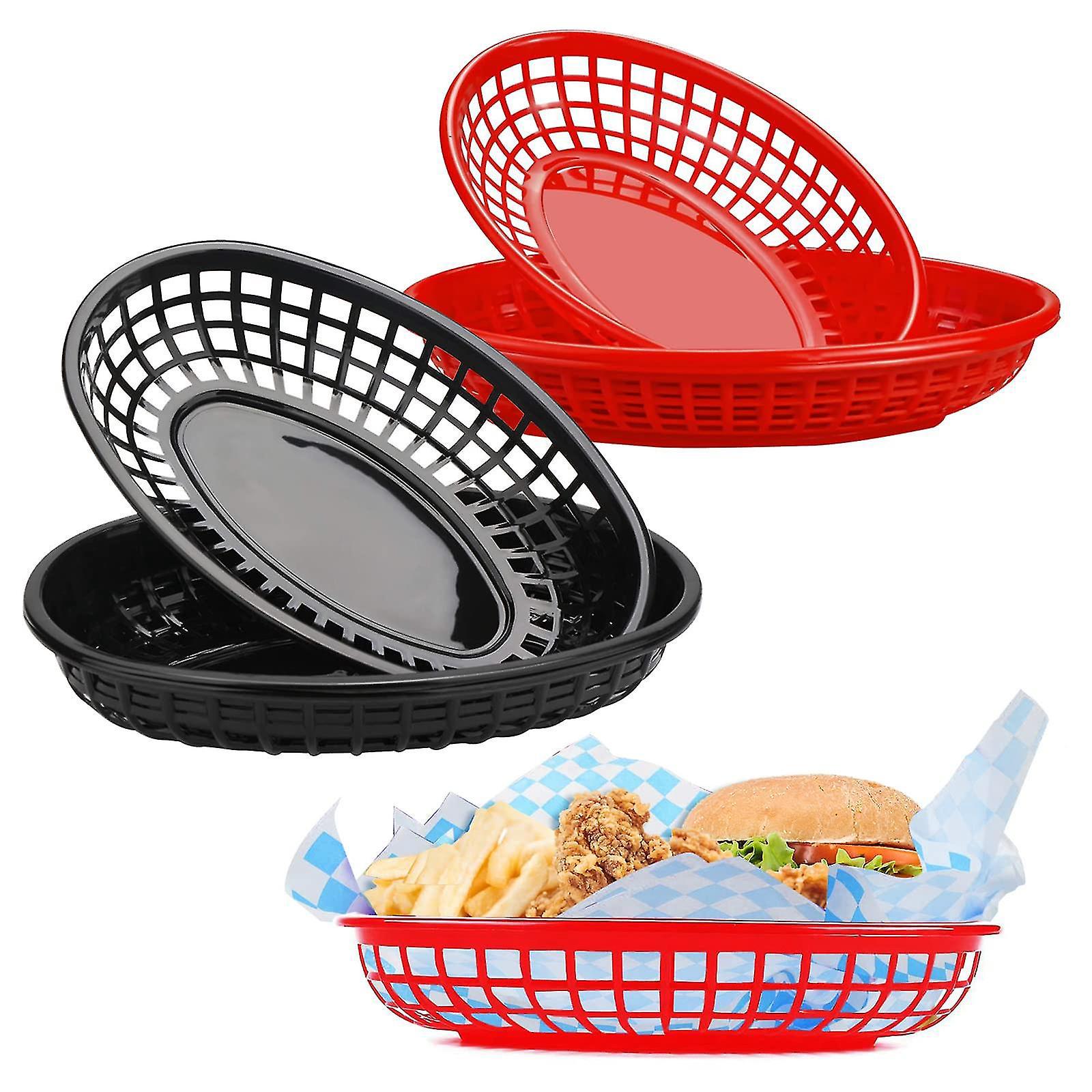 Set Mit 6 Wiederverwendbaren Ovalen Lebensmittelkörben Aus Kunststoff, Perfekt Für Obst, Pommes Frites, Hotdogs, Hamburger, Süßigkeiten, Obst, Partys, Picknicks Und Grillfeste.