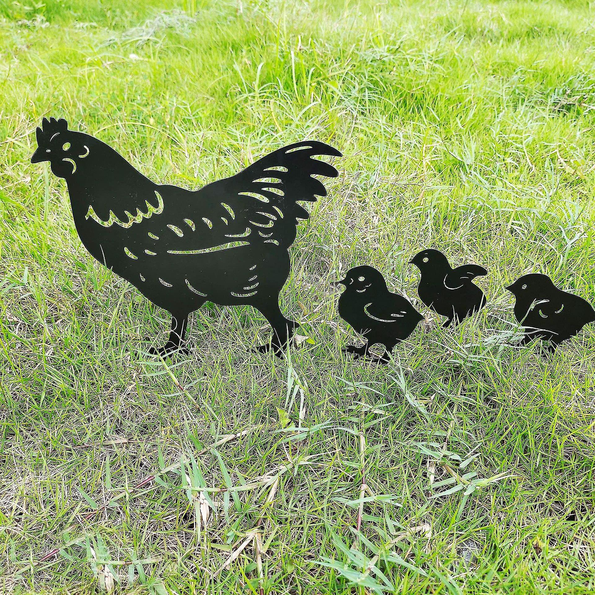 Set Mit 4 Gartensteckern Aus Metall In Hühnerform, Hohle Tierfiguren Für Den Garten -