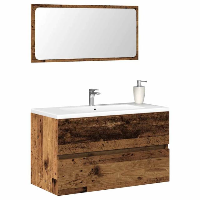 vidaXL Badschrank mit Spiegel Altholz-Optik Holzwerkstoff 856377