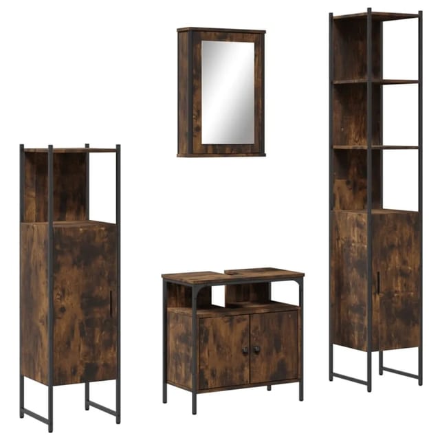 vidaXL 4-Tlg Badmöbel-Set Räuchereiche Holzwerkstoff 3214827