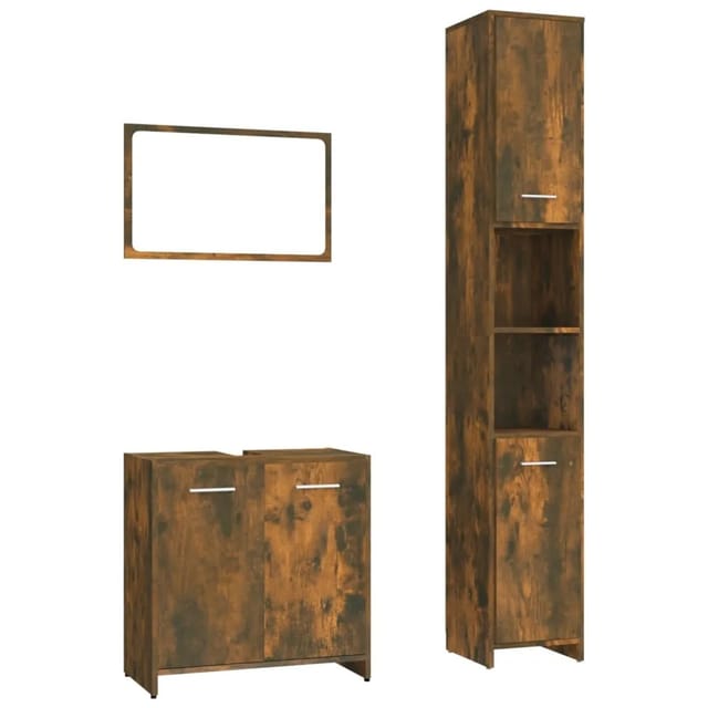 vidaXL 3-Tlg Badmöbel-Set Räuchereiche Holzwerkstoff 3152716