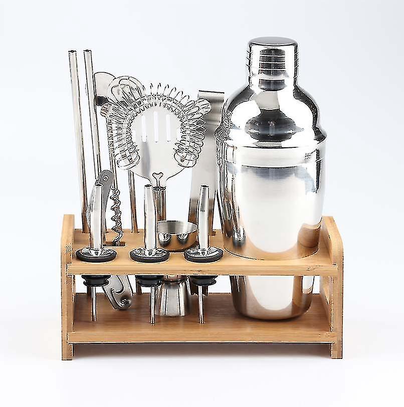 12-teiliges Cocktailset, Bestehend Aus Einem 750-ml-martini-shaker Aus Edelstahl Und Einem Holzständer.