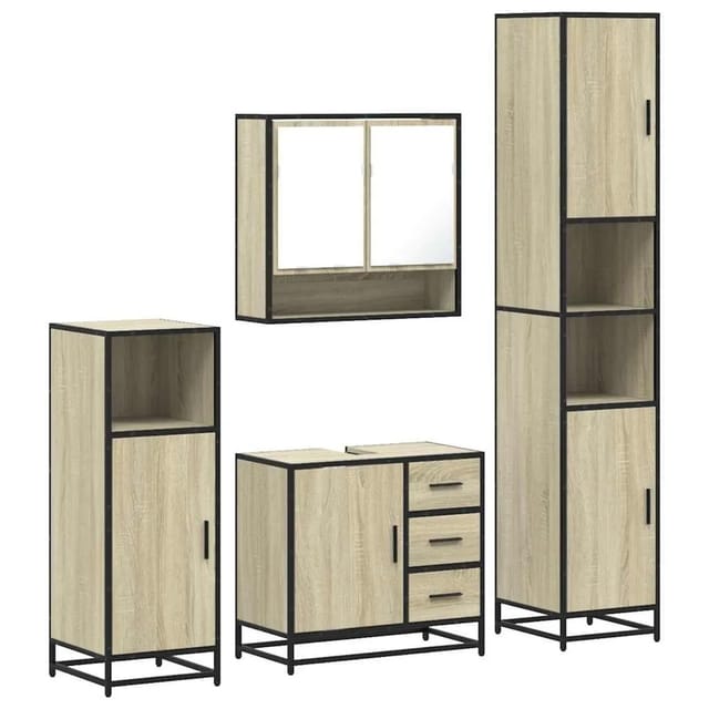 vidaXL 4-Tlg Badmöbel-Set Sonoma-Eiche Holzwerkstoff 3301226