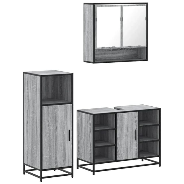 vidaXL 3-Tlg Badmöbel-Set Grau Sonoma Holzwerkstoff 3301003