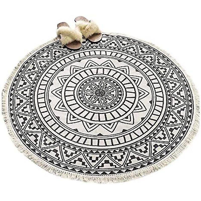 Runde Teppiche, Kreisförmige Teppiche, Gestreift, Rutschfest, Handgewebt, Pflegeleichte Baumwollteppiche Mit Böhmischem Mandala-muster, 90 Cm -