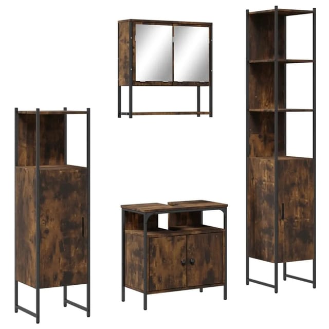 vidaXL 4-Tlg Badmöbel-Set Räuchereiche Holzwerkstoff 3214707