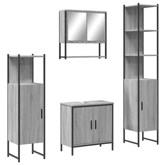 vidaXL 4-Tlg Badmöbel-Set Grau Sonoma Holzwerkstoff 3214713