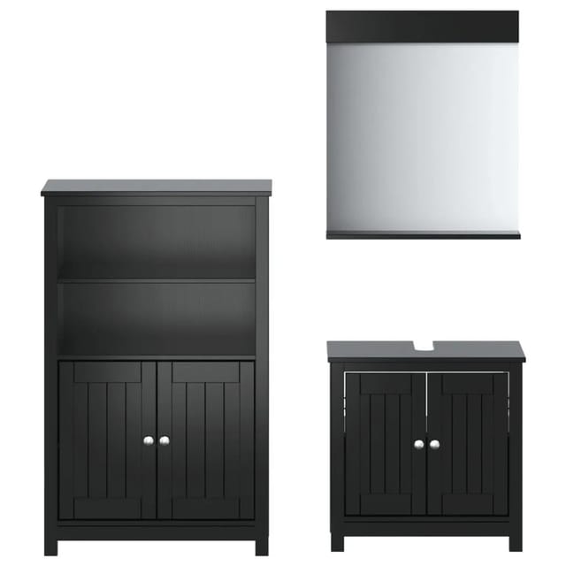 vidaXL 3-Tlg Badmöbel-Set BERG Schwarz Massivholz Kiefer 3206499