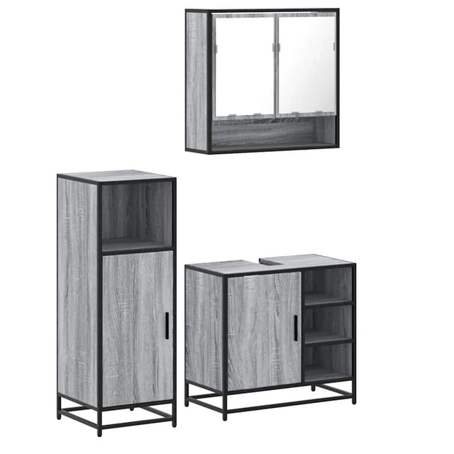 vidaXL 3-Tlg Badmöbel-Set Grau Sonoma Holzwerkstoff 3300998