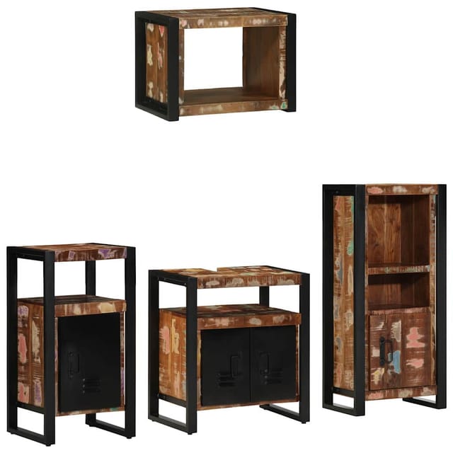 vidaXL Badezimmermöbel-Set mit Regal 4-Tlg Braun Massivholz Mango 3305663
