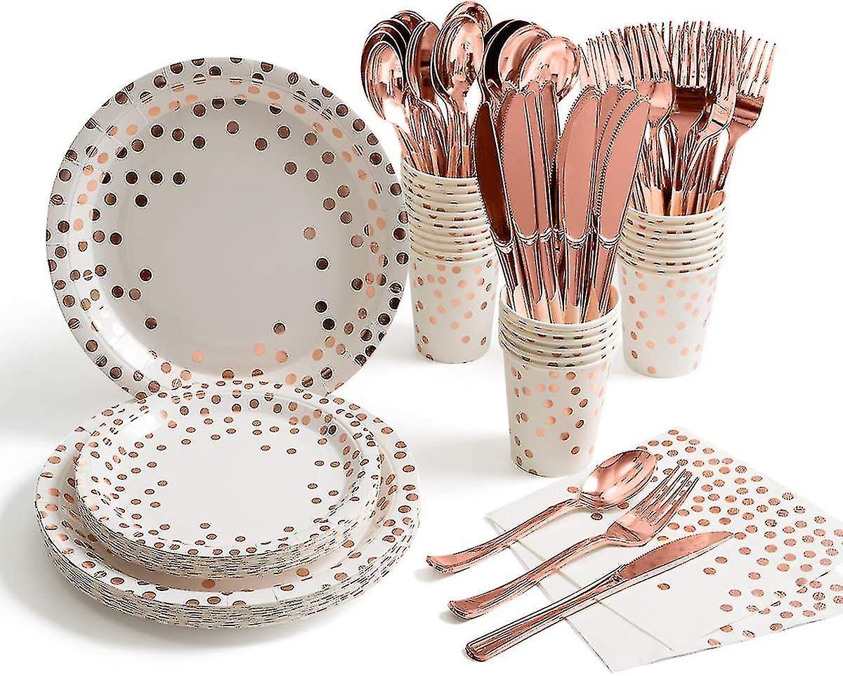 175-teiliges Goldenes Party-set – Einweggeschirr Aus Papier Für 25 Personen – Pappteller, Servietten Und Becher Mit Goldenen Punkten Für Hochzeiten, Junggesellinnenabschiede Und Babypartys – Weiß Und