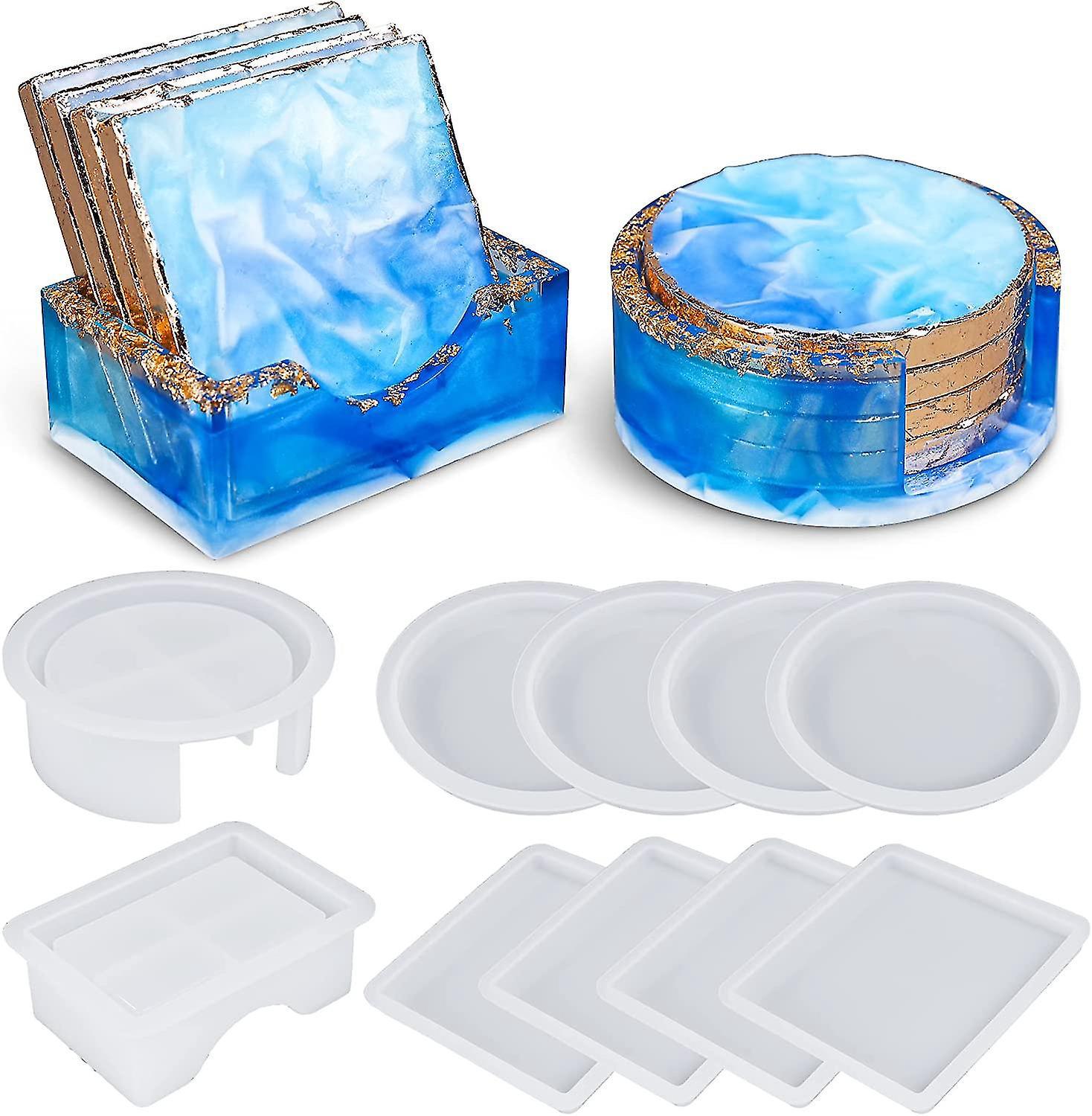 Silikon-untersetzerformen, Untersetzerformen-set Aus Harz Mit 10 Quadratischen Und Runden Formen, Verbesserte Epoxidharzformen Für Den Harzguss.