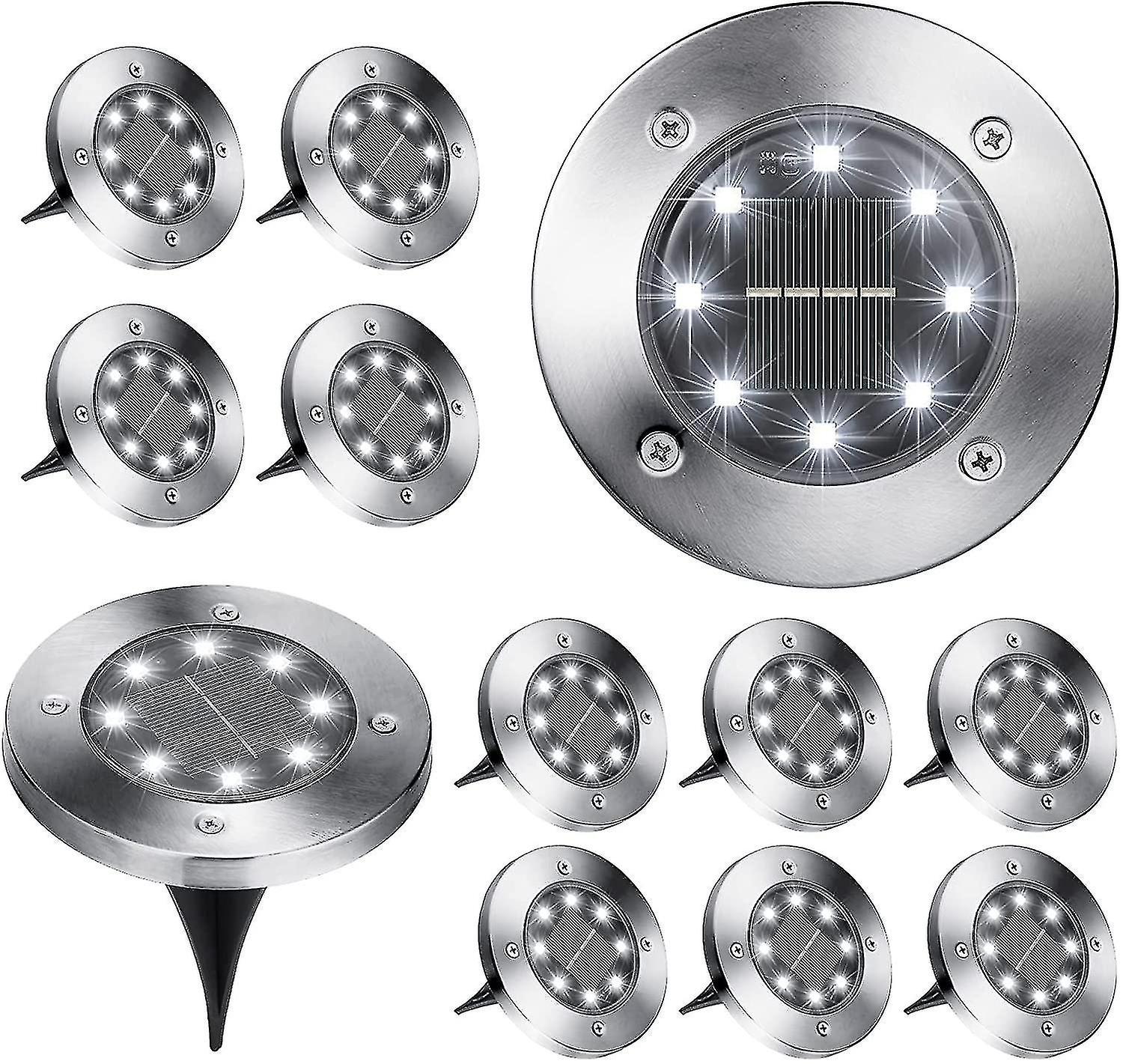 Packung Mit 12 Einbau-solarleuchten Mit 8 Leds, Wasserdicht, Kaltweiß.