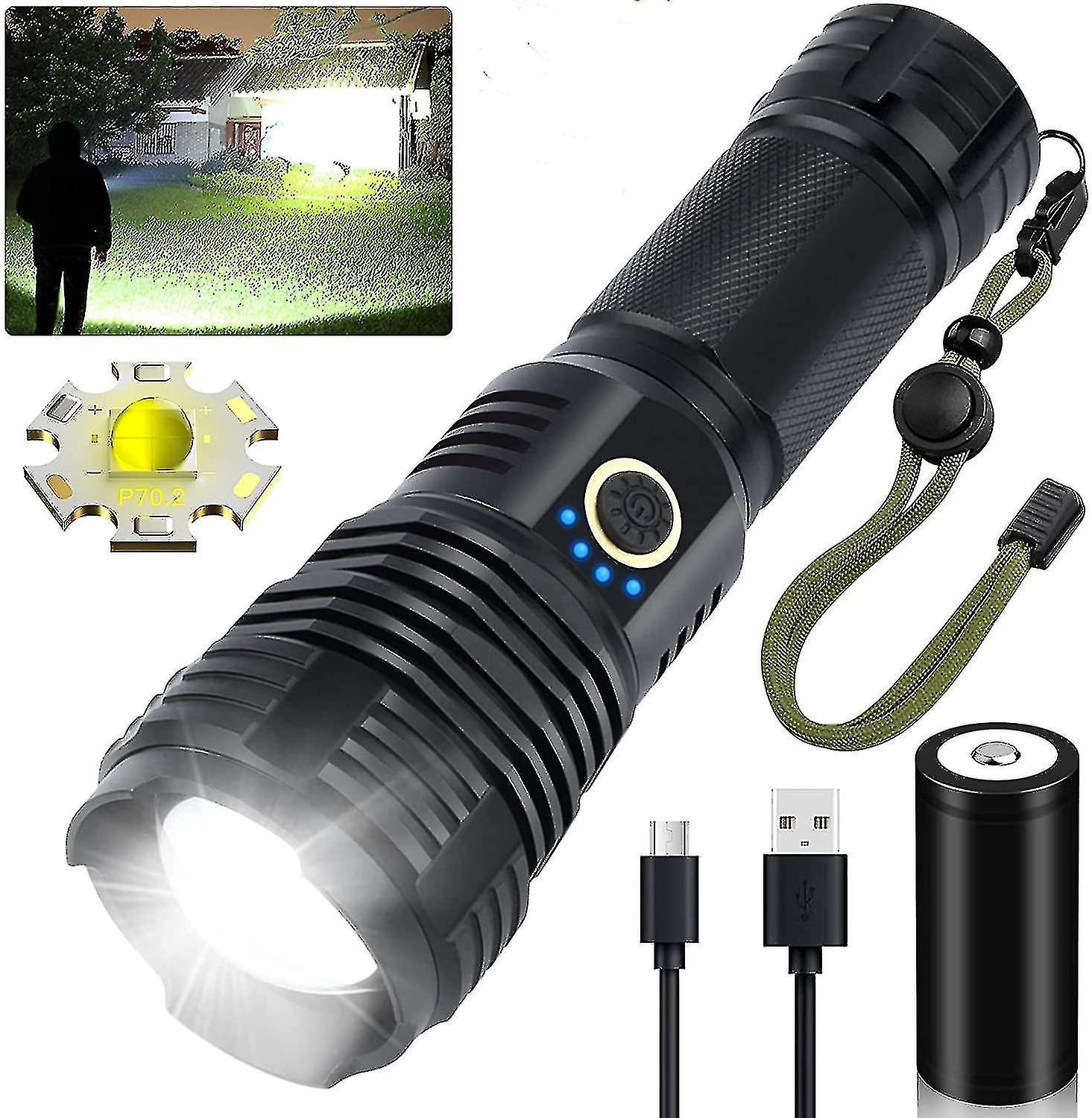 Ultrahelle, Wiederaufladbare Led-taschenlampe Mit 90.000 Lumen