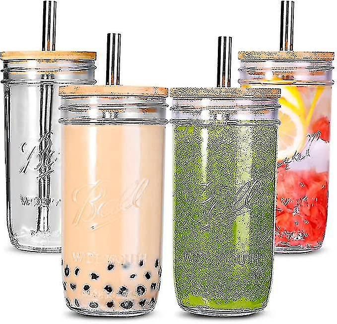 Set Mit 4 Bubble-tea-bechern (710 Ml), Wiederverwendbaren Smoothie-bechern Mit Breiter Öffnung, Eiskaffeebechern