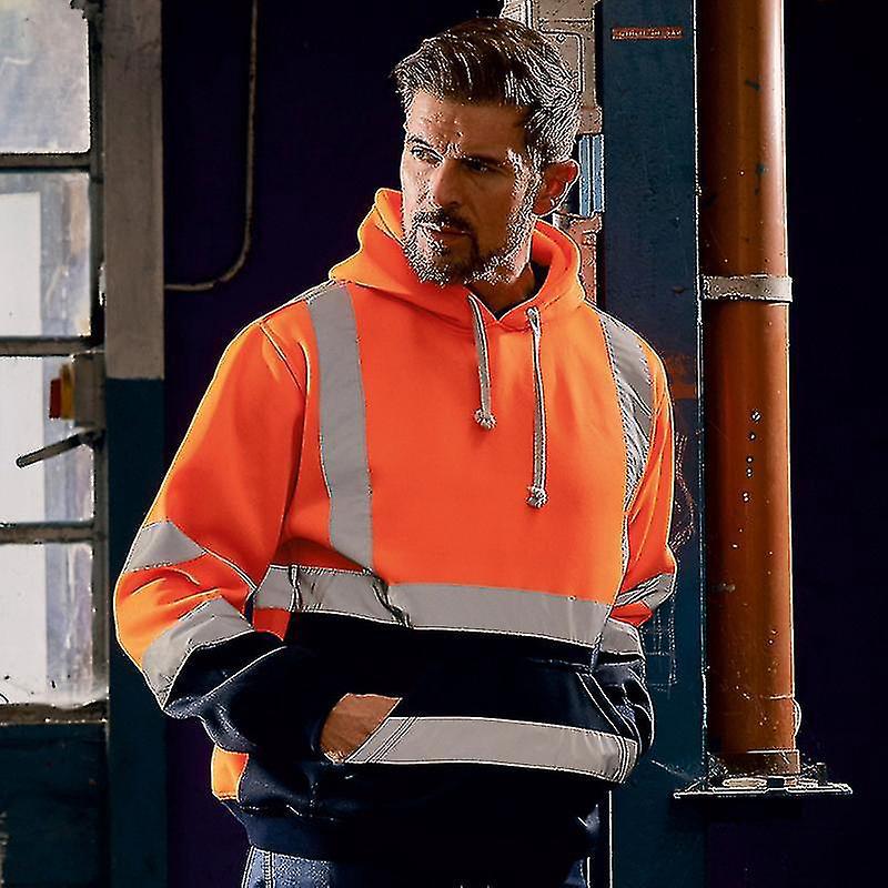 Reflektierender Kapuzenpullover Für Herren Mit Hoher Sichtbarkeit Und Streifenmuster, Größe L. Sicherheitsarbeitskleidung.