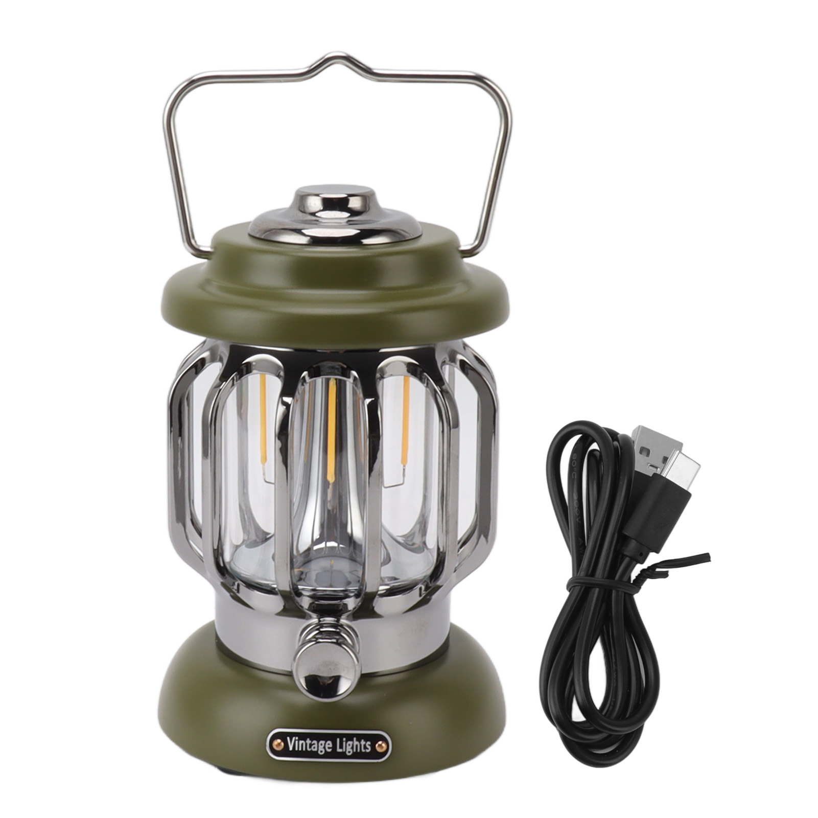 Wiederaufladbare Retro-campinglampe Mit Usb-anschluss – Faltbare Laterne Für Wandern, Garten Und Outdoor-aktivitäten – Tragbares 5v-softlight, Militärgrün