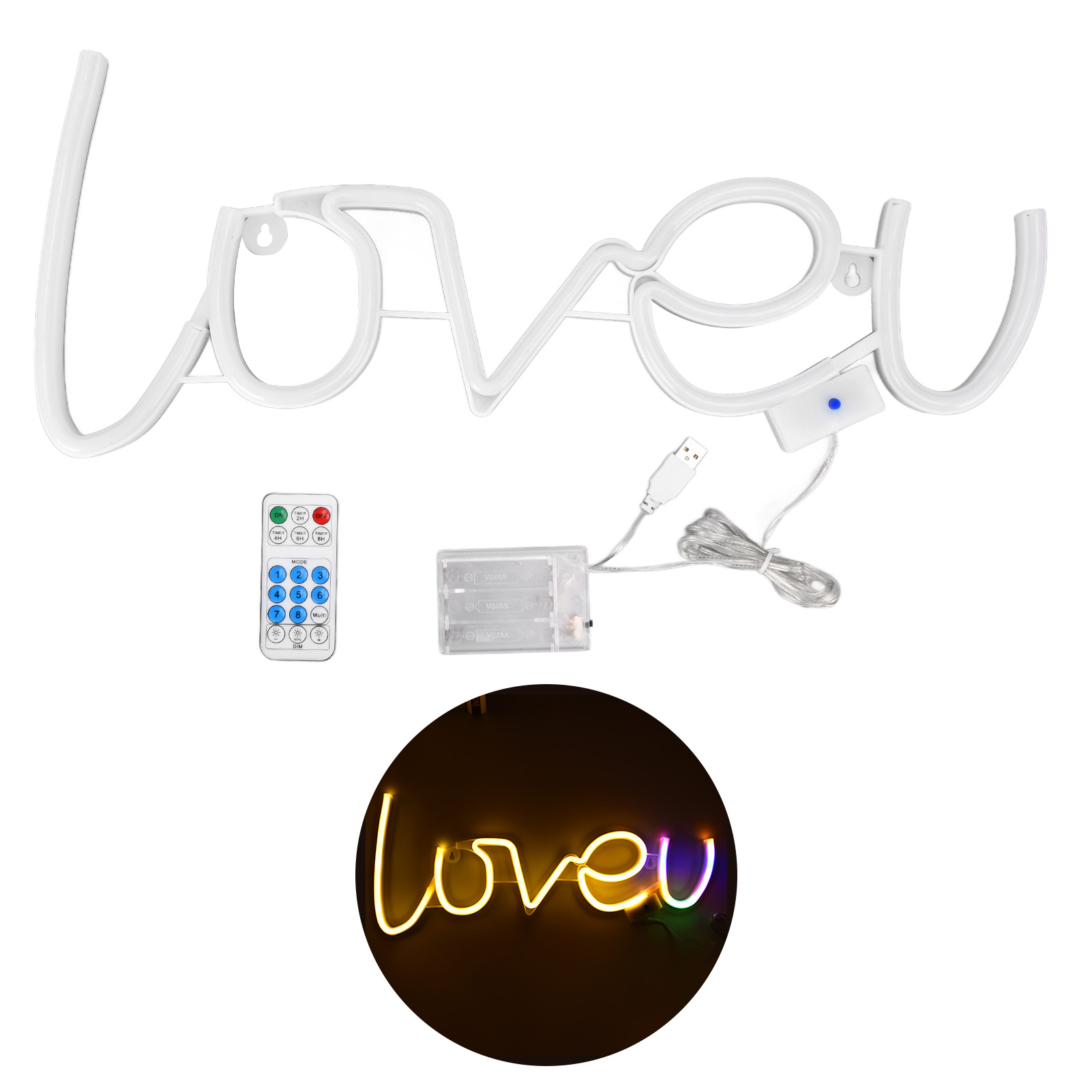 Loveu Led-neonlampe Mit 18 Tasten, 8 Modi, Fernbedienung, Usb-anschluss, 300 Lm – Heimdekoration In Warmweiß Und Mehrfarbig