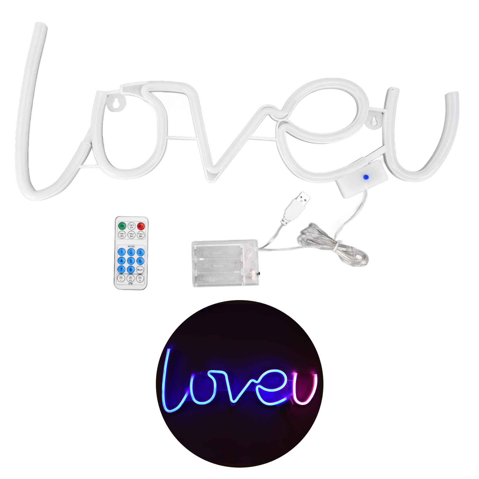 Loveu Led-neonlampe Mit Fernbedienung, 18 Farben, 8 Modi, Usb, 300 Lm, Blau Und Rosa, Wanddekoration Für Wohn- Und Schlafzimmer