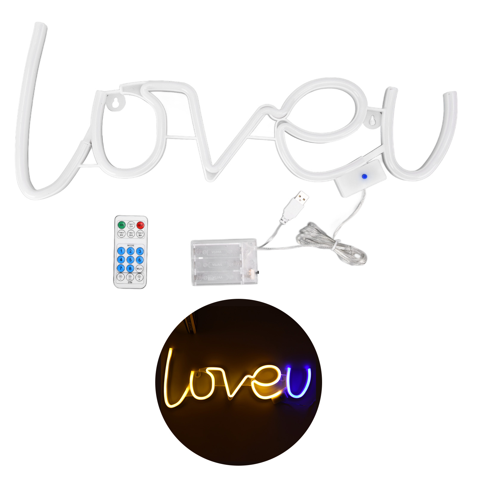 Loveu 18-tasten-led-neonlampe Mit 8 Modi Und Usb-fernbedienung, Warmweißes Und Blaues Licht, 300 Lm Für Die Innendekoration