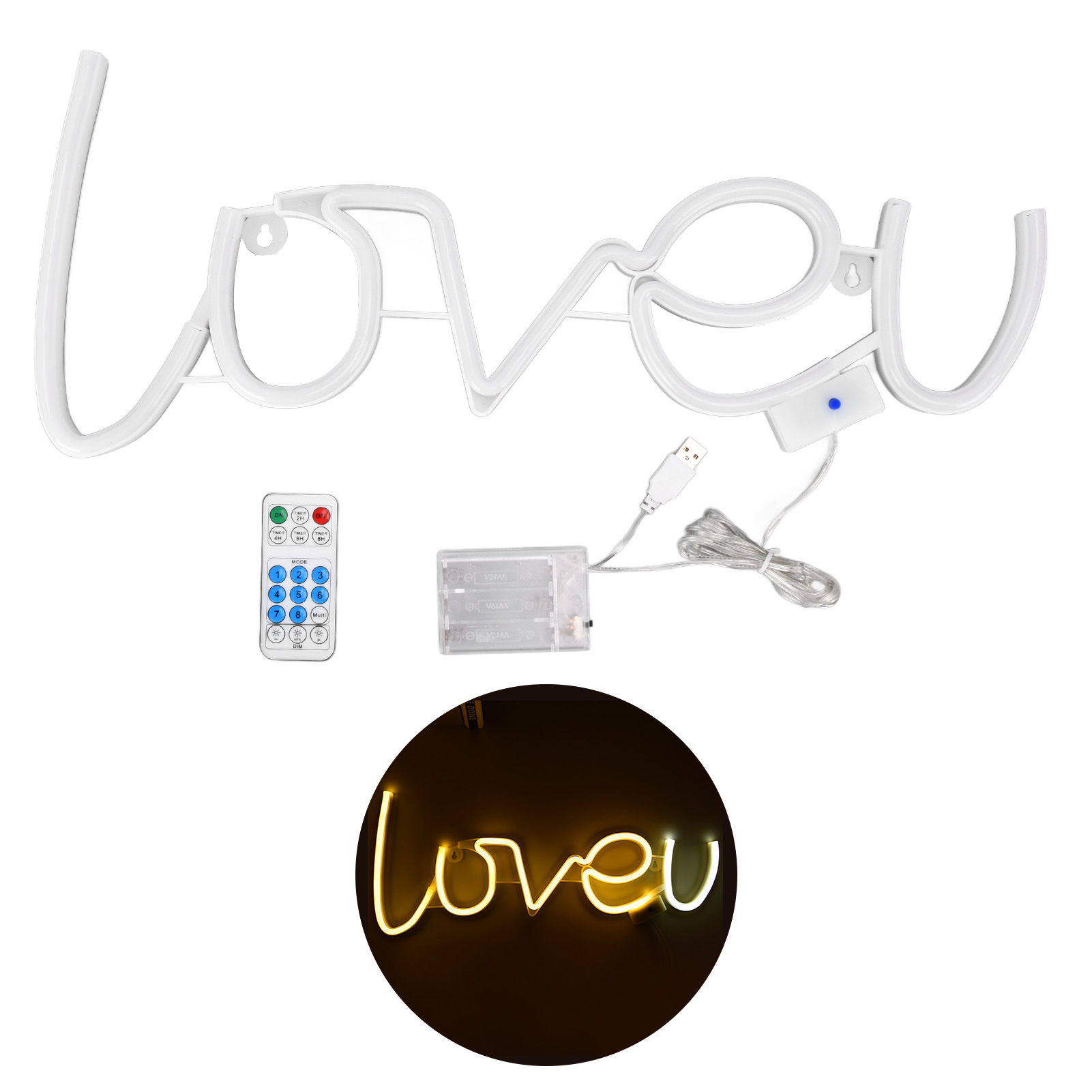 Loveu Led-neonlampe Mit 18 Tasten, Fernbedienung, 8 Lichtmodi, Usb-anschluss, 300 Lm, Warmweiß/weiß, Für Die Innendekoration