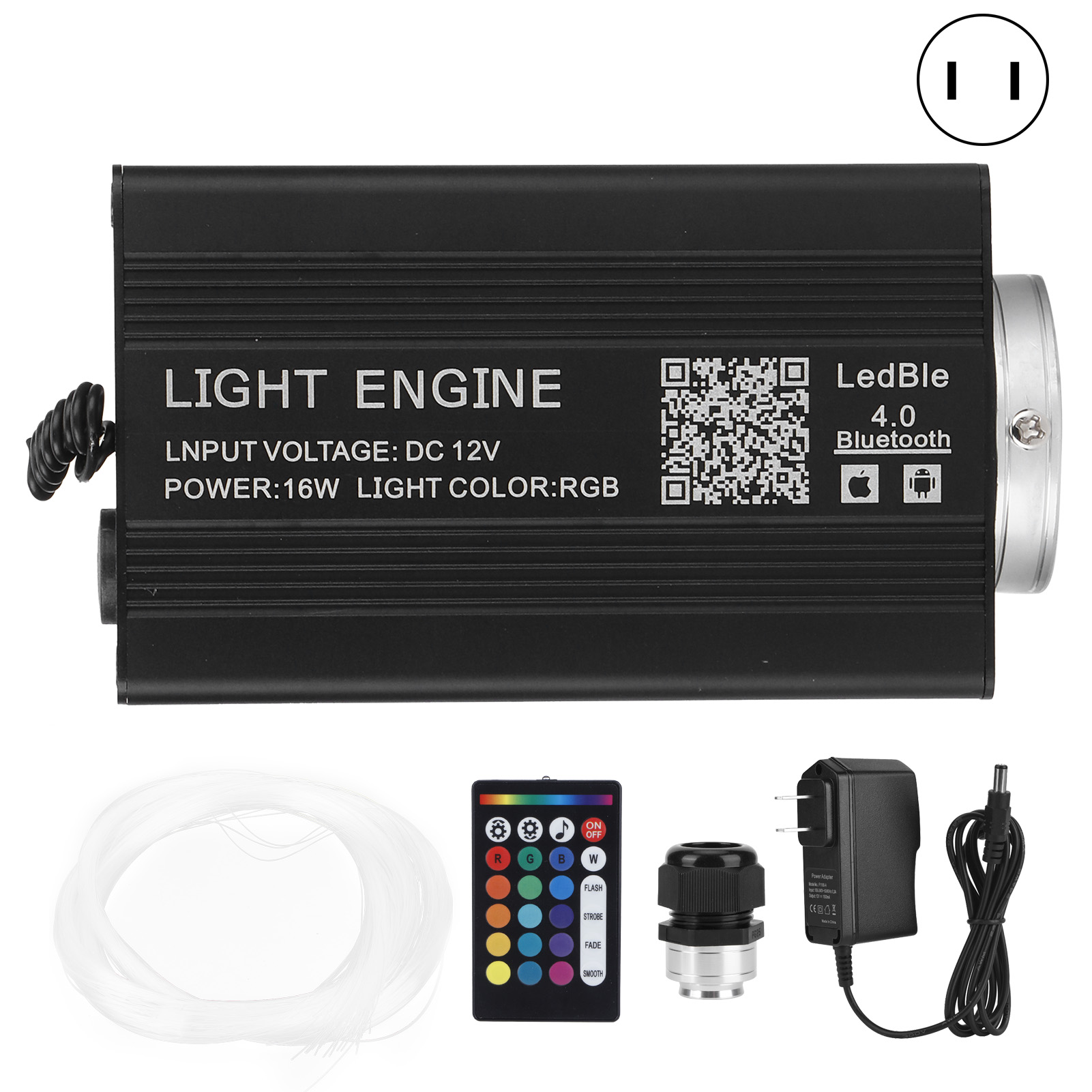 16-w-rgbw-led-lichtleiterbeleuchtung, Fernbedienung Und Bluetooth-app, 0,75 Mm X 2 M, Dekoration Für Bar, Wohnzimmer, Partys, 100–240 V Us-stecker