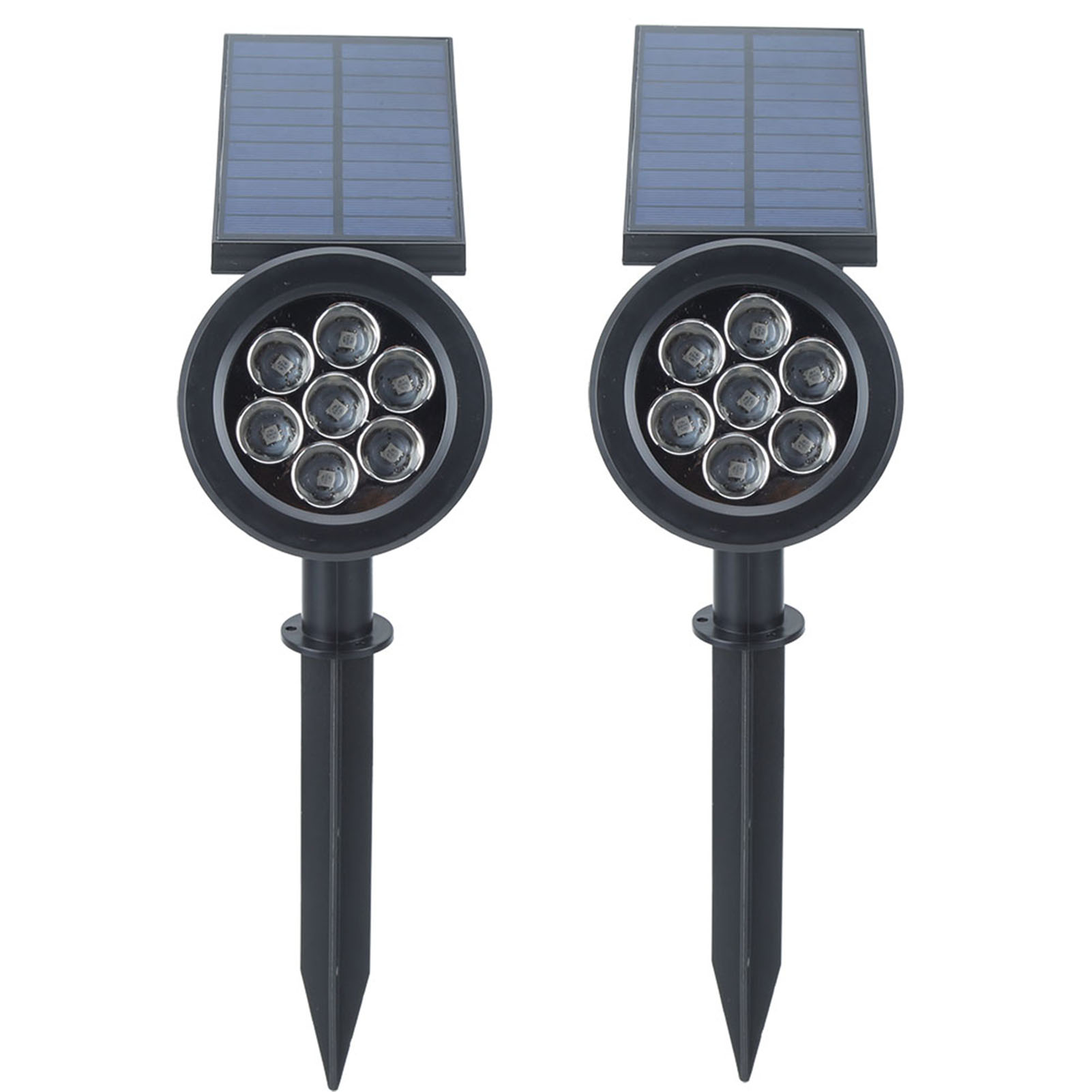 2-teiliger Solar-fluter Mit 7 Leds – Mehrfarbiges Licht Für Garten, Terrasse Und Einfahrt Mit Erdspieß