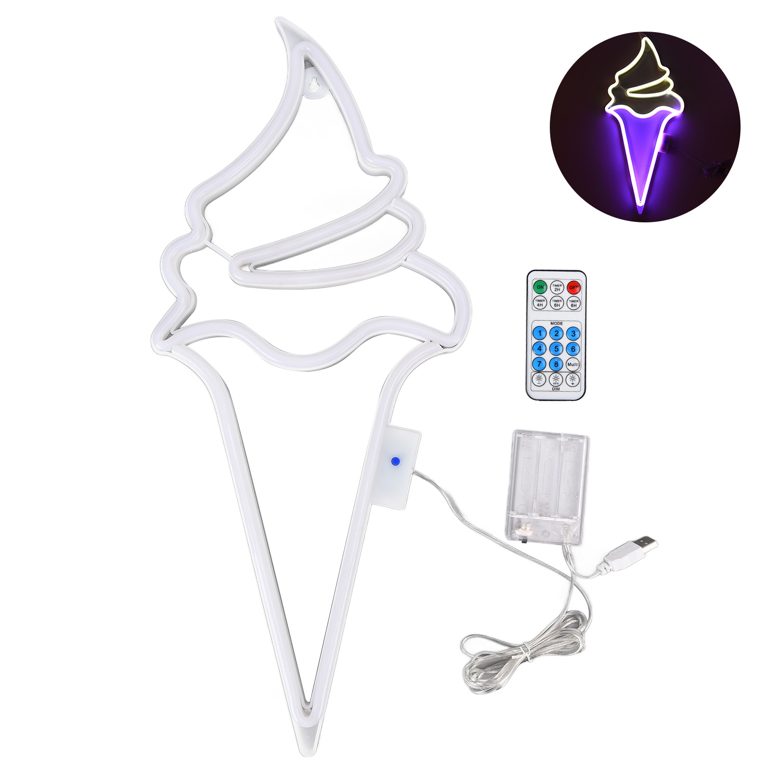 Individuell Gestaltbare Led-neonreklame Für Eisdielen – Lebensmittelecht, Usb-anschluss, Wasserdicht, Fernbedienung – Wanddekoration Für Heimpartys (weiß-lila)