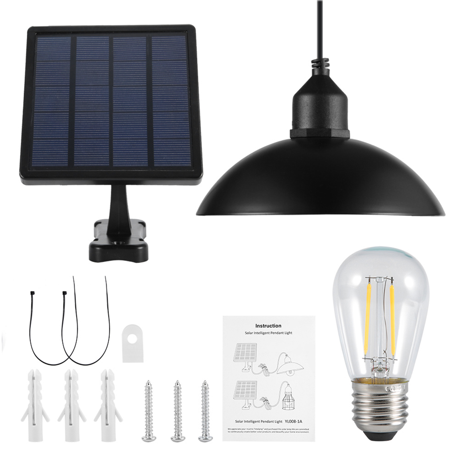 Solar-hängeleuchte Für Den Außenbereich Mit Metallschirm Und E27-glühbirne Für Garten Und Haus
