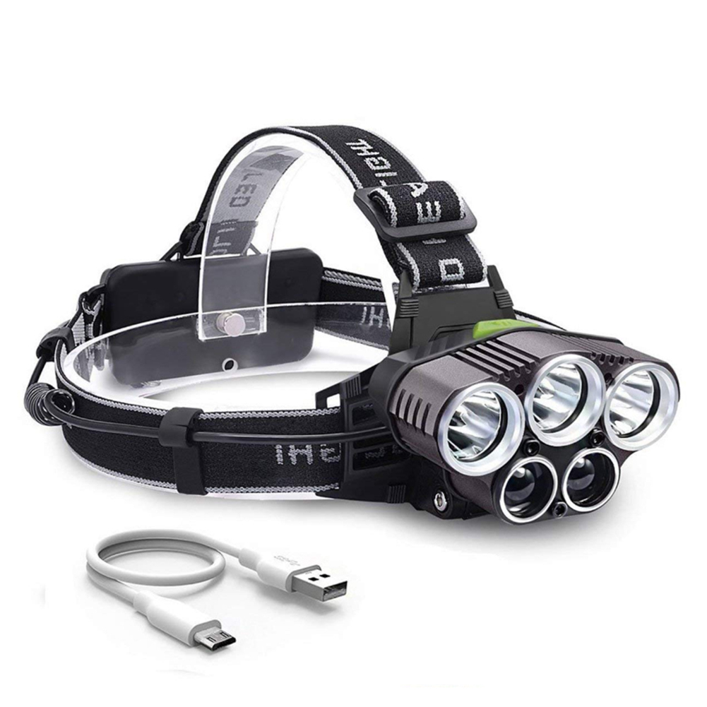 15000 Lumen Starke, Per Usb Aufladbare Led-stirnlampe Mit 5 Xm-l T6 Xpe Leds Für Wandern, Camping, Angeln Und Notfälle