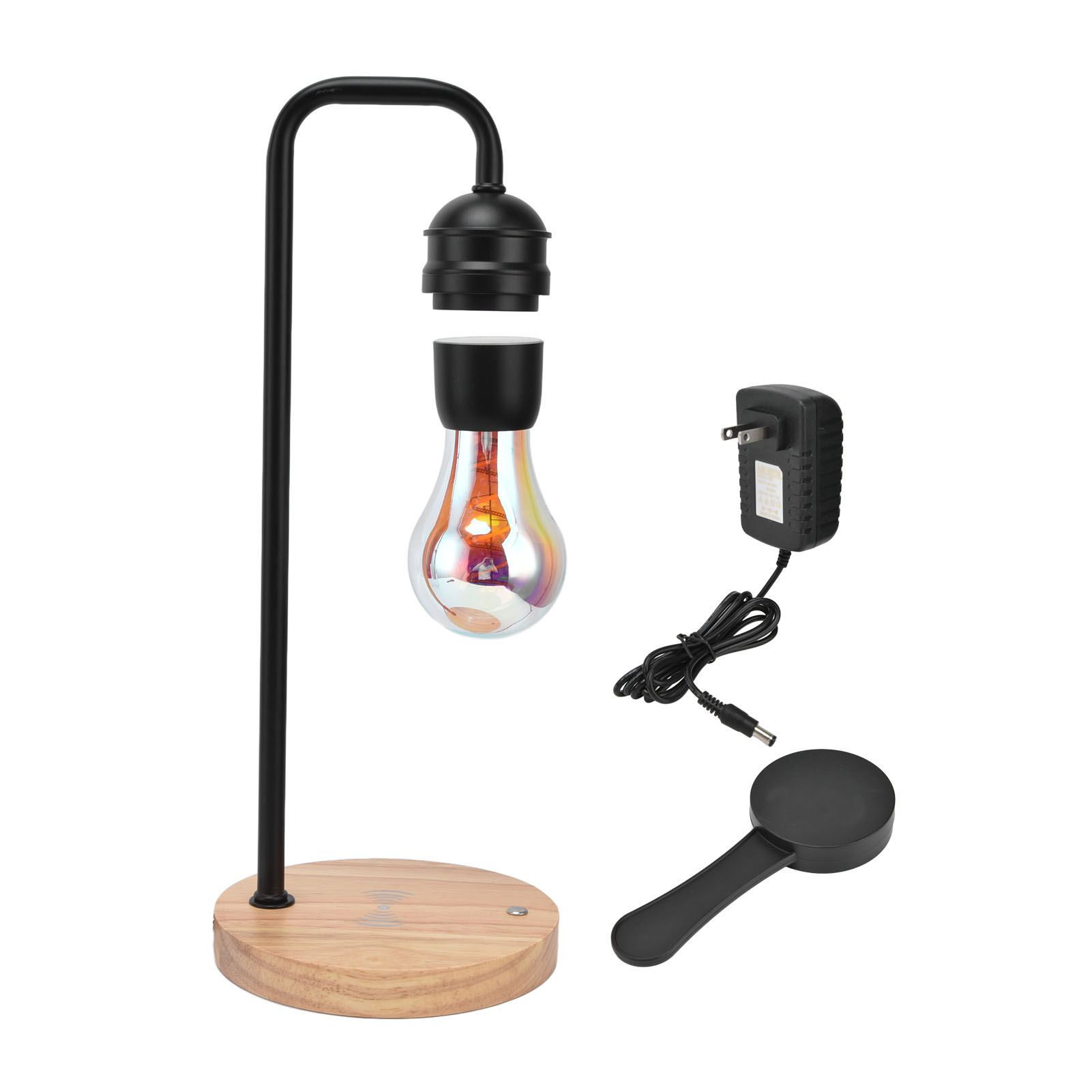 Magnetische, Schwebende Led-lampe Auf Holzständer Mit Schwarzem Stiel – Designer-schreibtischlampe 100–240 V