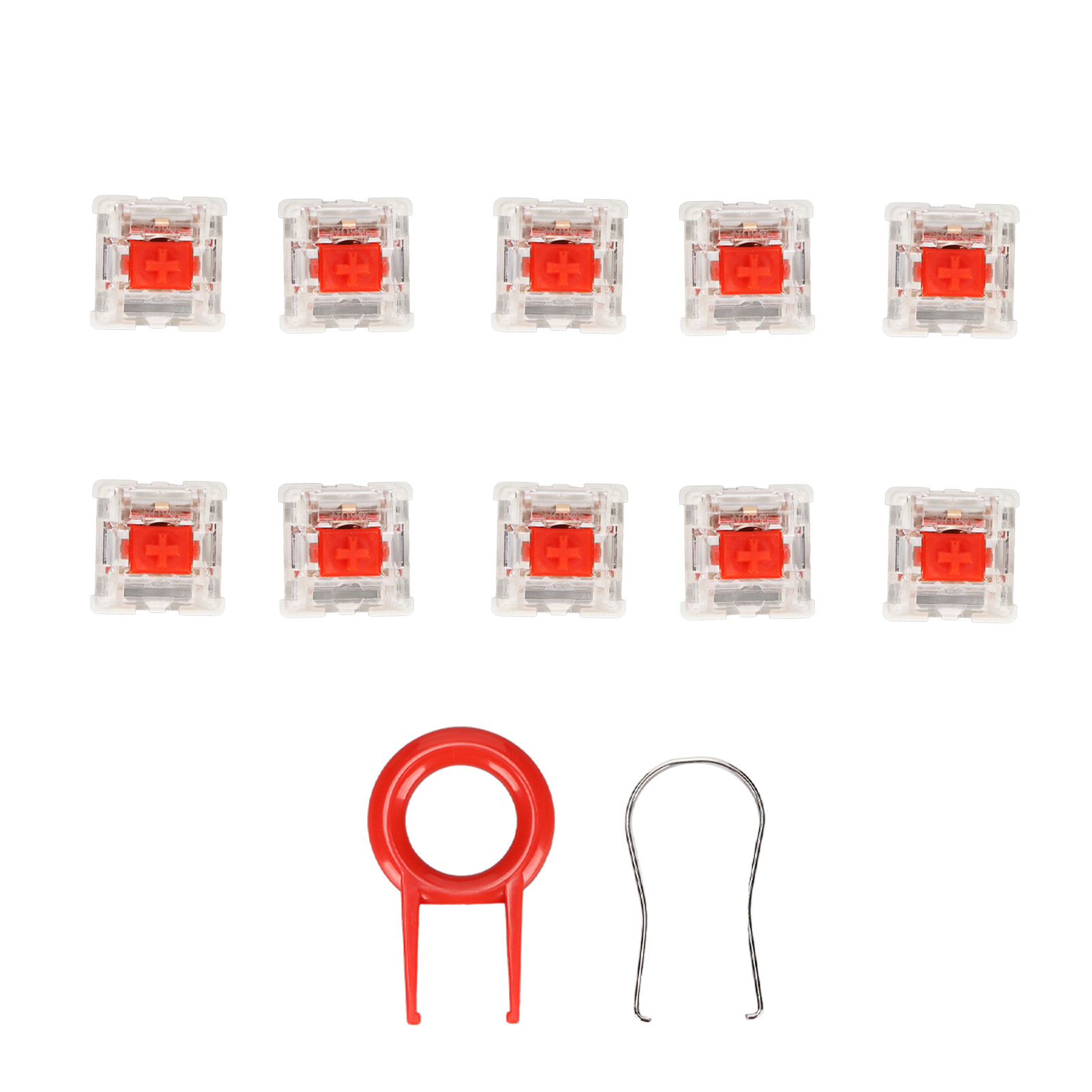 10 Mechanische Tastaturschalter, Rot, Robuste Legierung, Mit Abzieher – 10er-packung