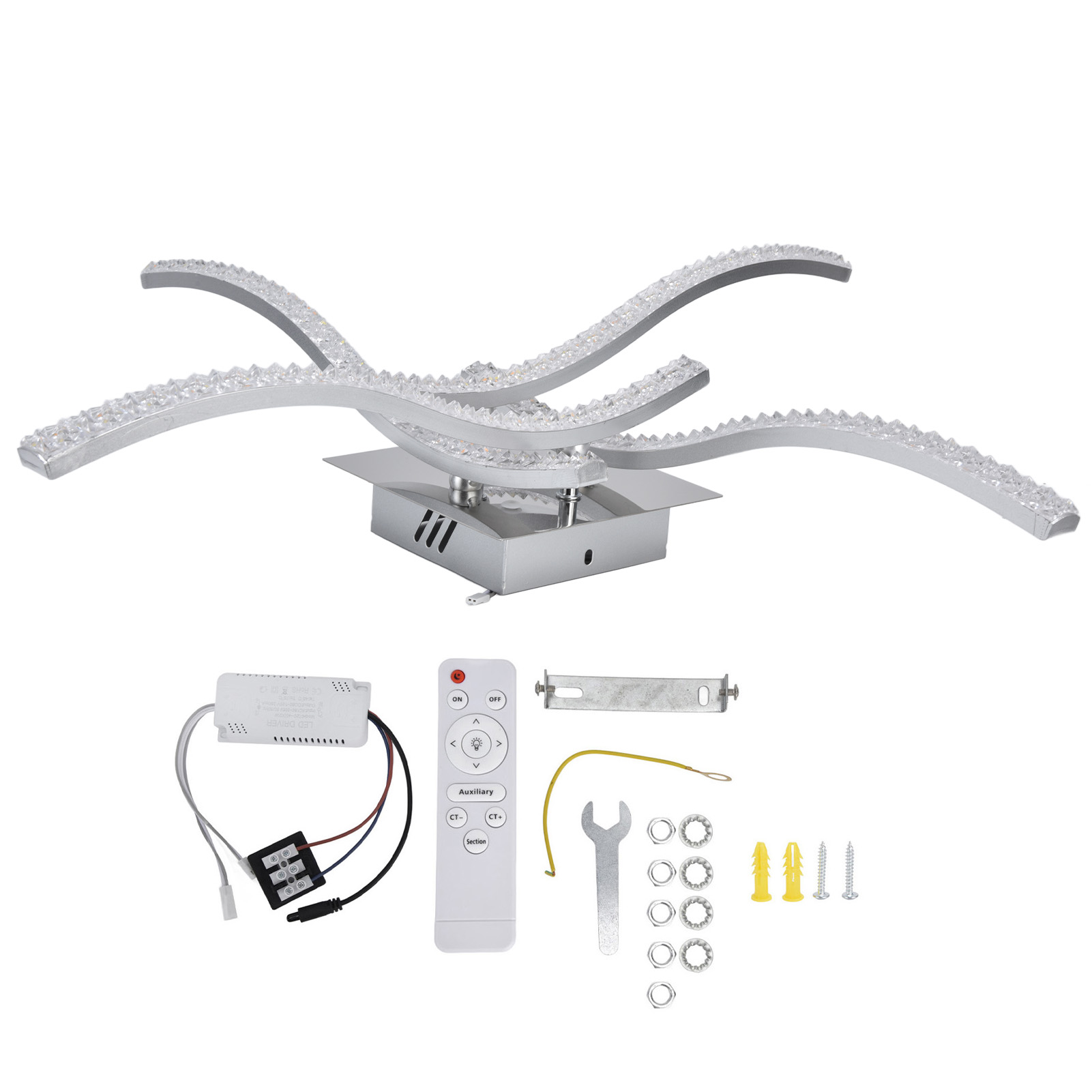 Dimmbare Led-deckenleuchte Mit Fernbedienung, 3 Weißtöne, Wellendesign, 4 Arme, 85–265 V Wechselstrom