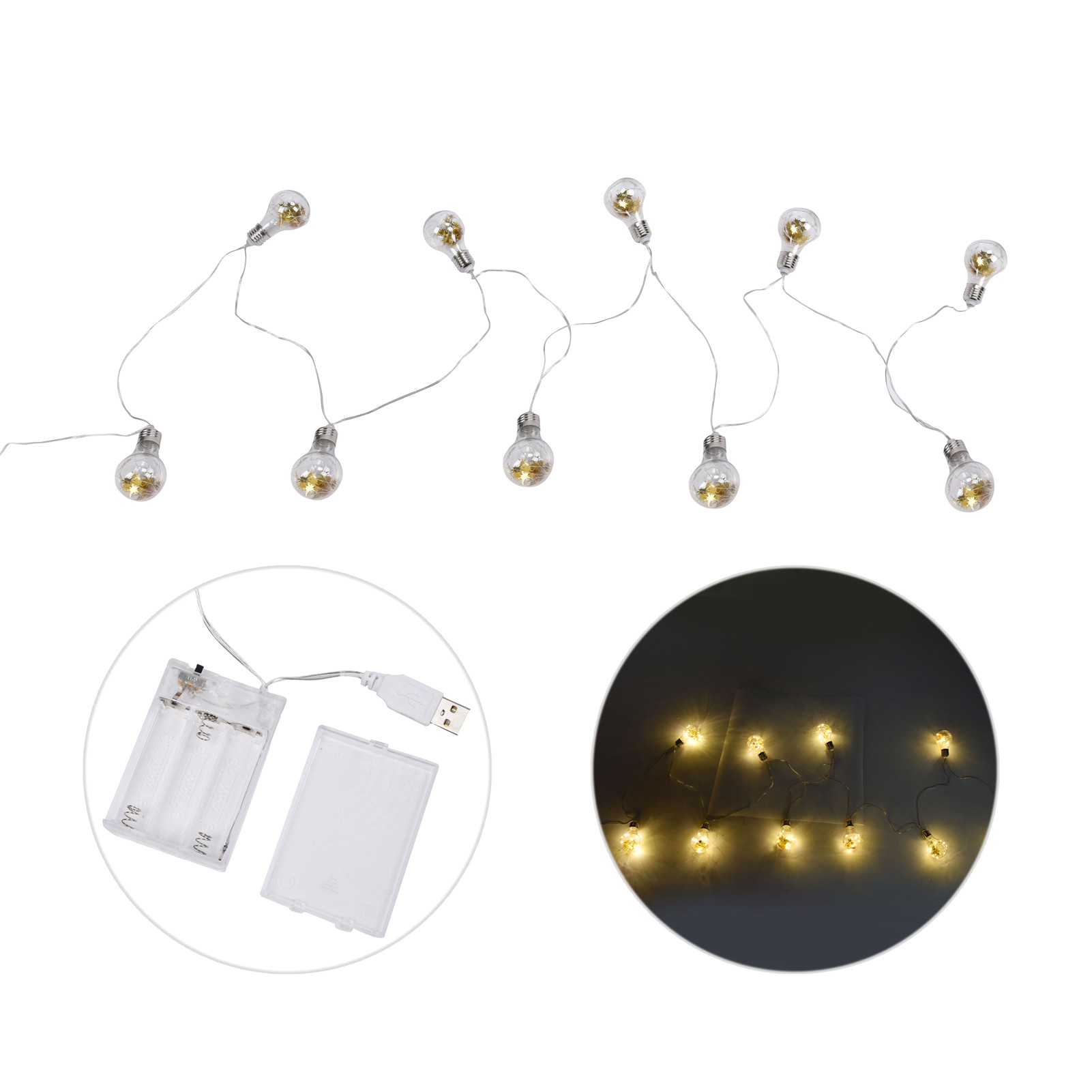 Goldene Sternen-lichterkette Mit 100 Leds, E27-fassung, Usb-/batteriebetrieb, Wanddekoration Für Partys Und Hochzeiten