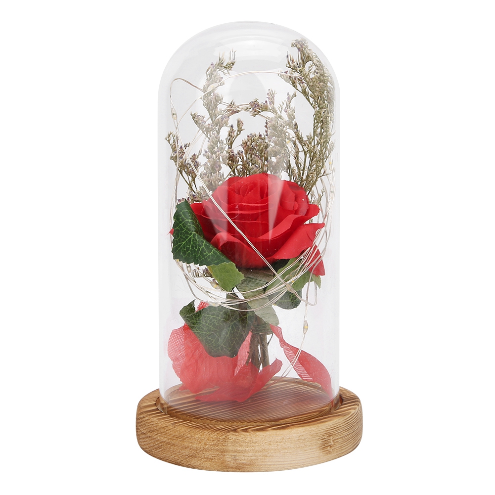 Led-nachtlicht Mit Künstlicher Glasrose Und Holzsockel – Warmes Licht Für Geburtstag, Valentinstag Und Als Geschenkidee