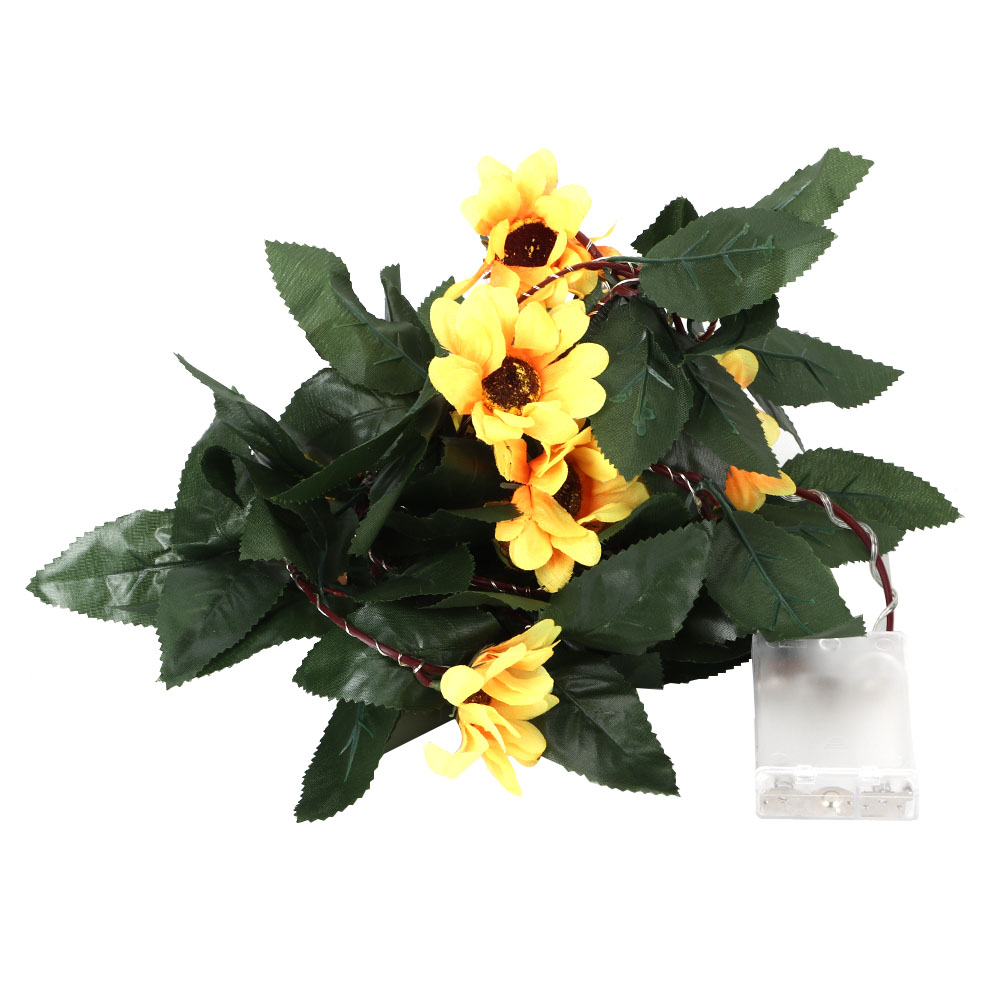 M Lange Lichterkette Mit 30 Leds In Sonnenblumenform Und Grünen Blättern – Garten-, Hochzeits- Und Heimdekoration – Warmweiß