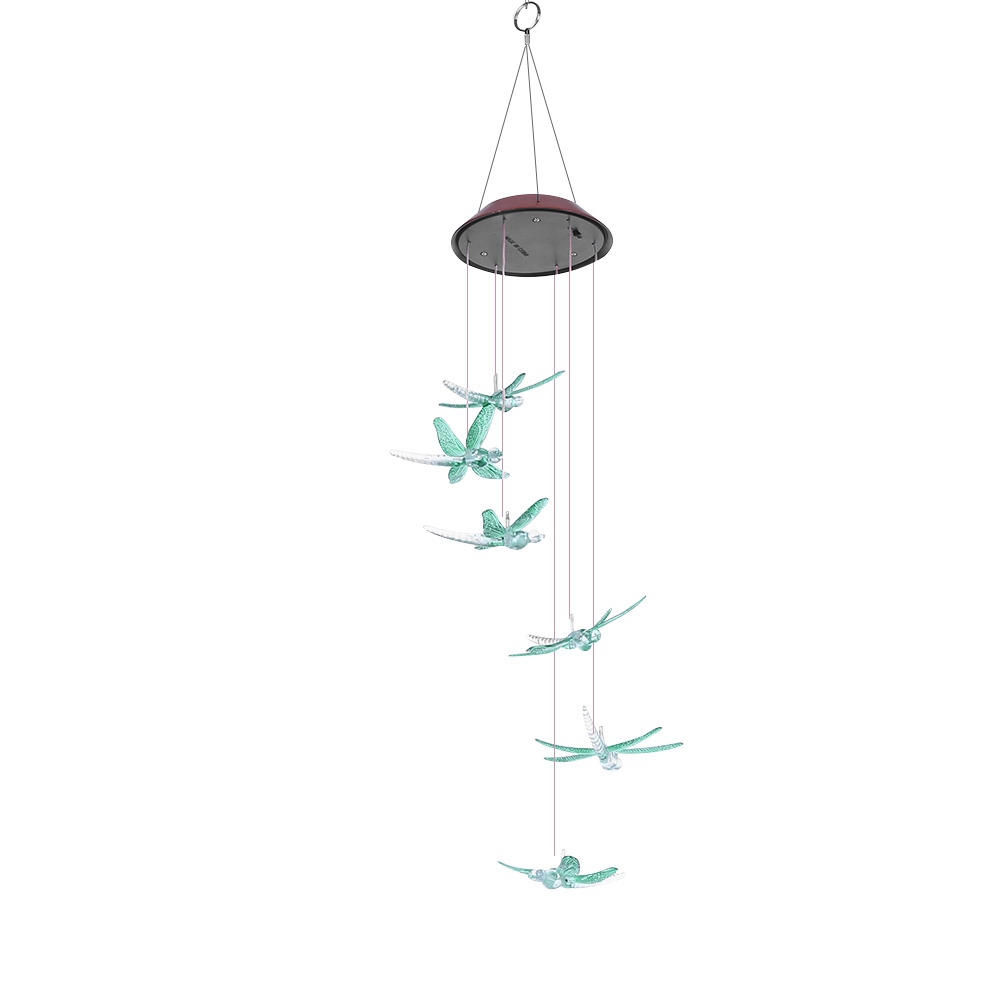 Libellen-solar-led-windspiel, Wasserdicht, Für Die Gartendekoration, Grünes Licht