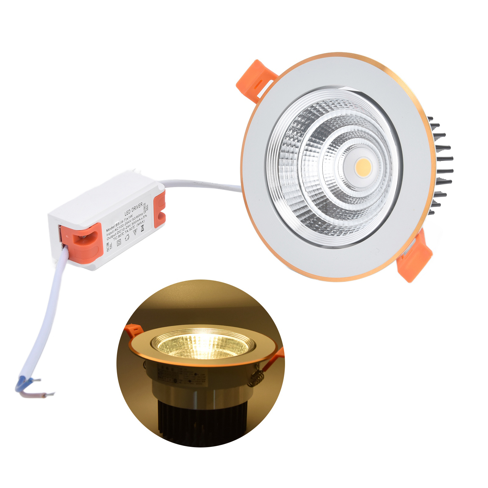 7-w-led-einbaustrahler (3000 K), Verstellbarer Winkel Für Die Innenbeleuchtung Von Wohnzimmer Oder Flur, 100–264 V Wechselstrom