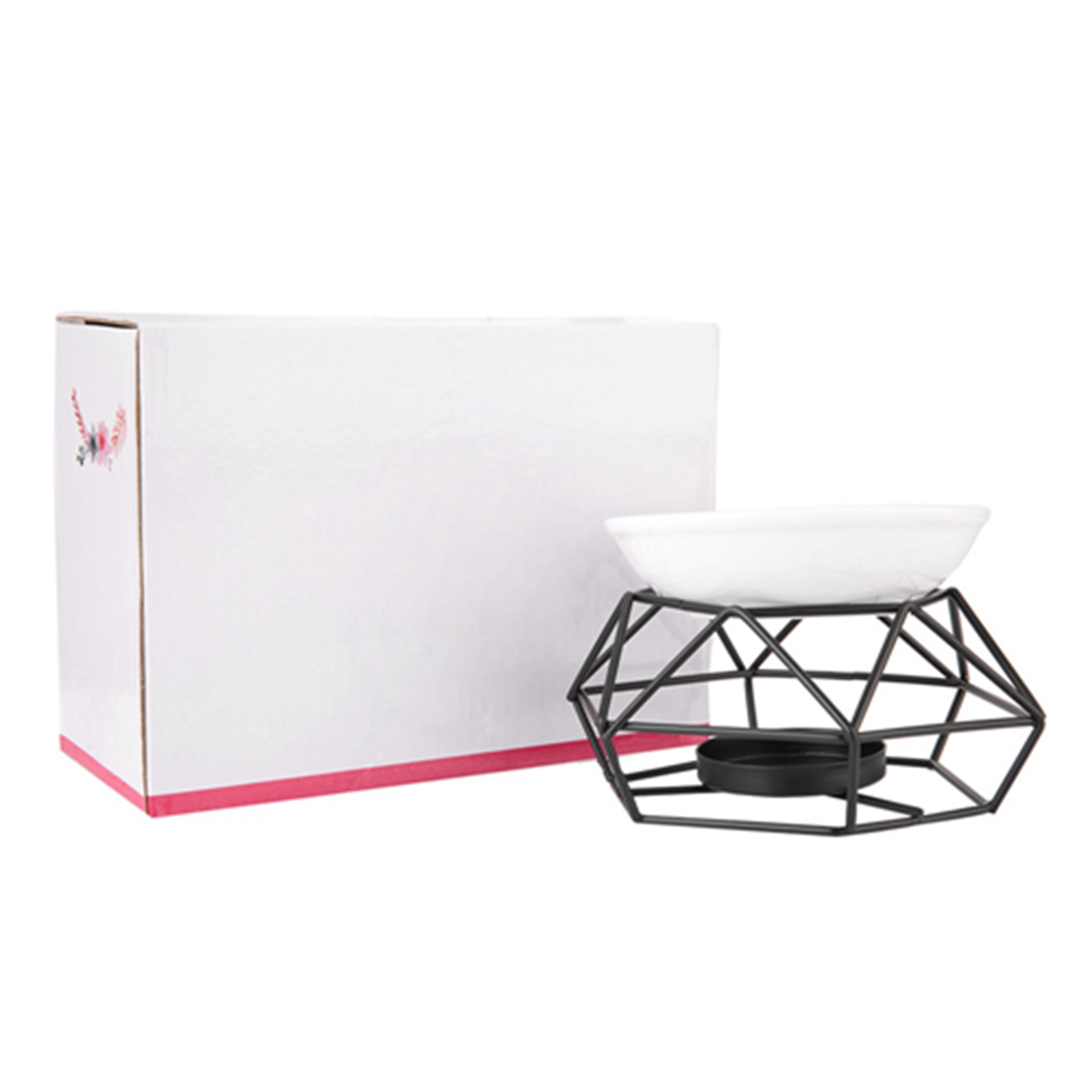 Geometrischer Duftölbrenner Aus Schmiedeeisen Und Keramik, Dekoration Für Wohnzimmer Oder Büro