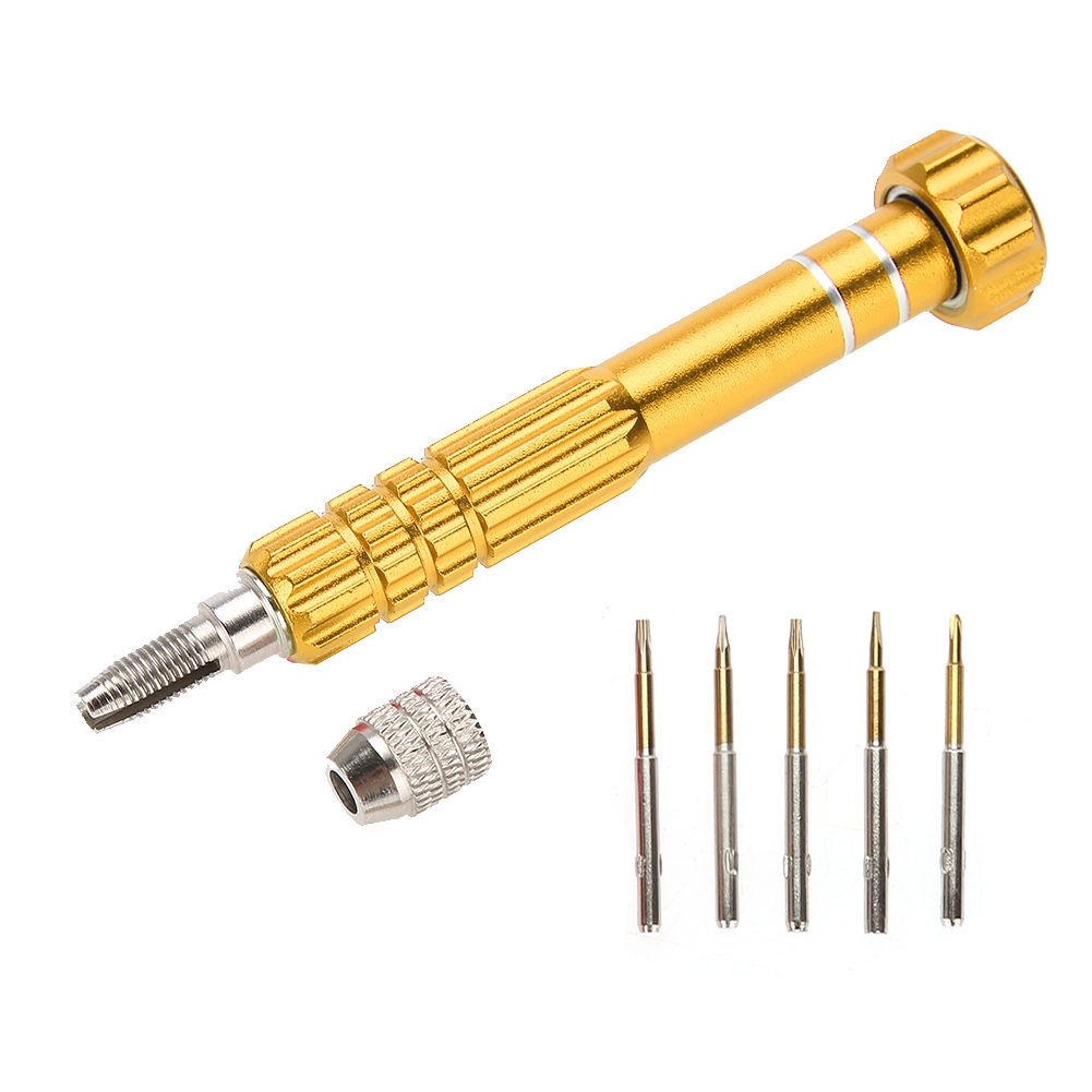 Schraubendrehergriff Mit 5 Präzisionsbits Zur Reparatur Von Handys, Brillen Und Uhren (gold)