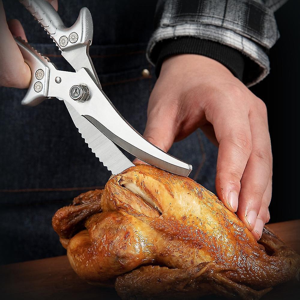 Professionelle Küchenschere Mit Dicker Klinge, Hühnerknochenschere Mit Sicherheitsverriegelung, Silberne Seepferdchenförmige Küchenschere