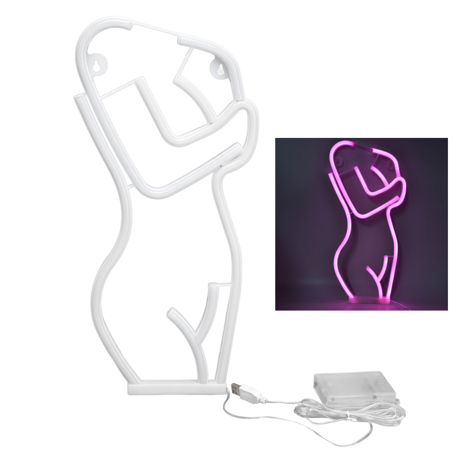 Künstlerisches Led-neonschild In Form Einer Menschlichen Silhouette Zur Wanddekoration – Usb-betrieben, Ideal Für Schlafzimmer, Bars Oder Veranstaltungen – Leuchtend Pinkfarben
